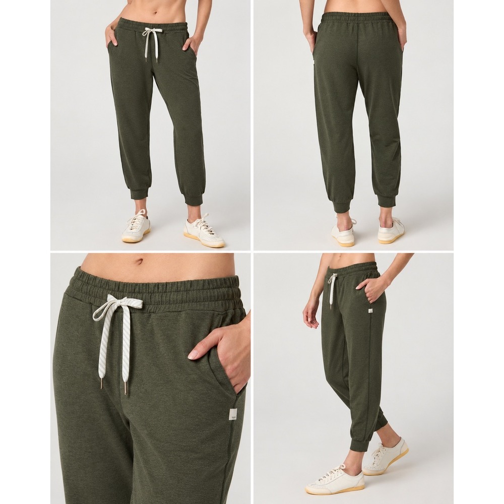 Vuori Womens Performance Joggers Forest Green Heather Tapered Pants Sz S *Flaw